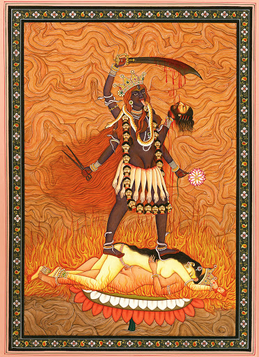 Kali (Kundalini) se alza vencedora sobre Shakti y Shiva (o la dualidad)