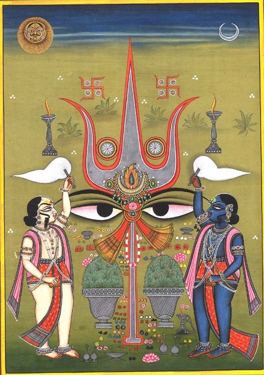 Antiguo grabado de arte iniciatico tántrico: Shakti y Shiva del El Shivaismo de Cachemira