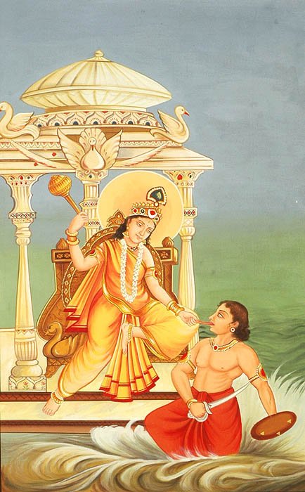 Representación de la simbología tántrica de la Diosa Bagalamukhi.