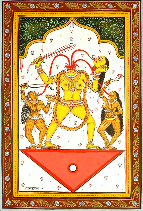 La sexta Gran Sabiduría Cósmica es Chinnamasta , la diosa sin cabeza.