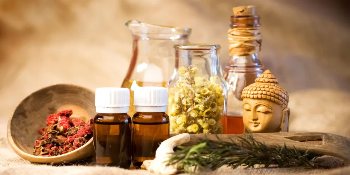 Imagen que muestra prácticas ayurvédicas, como infusiones y hierbas, enfocadas en el equilibrio físico y mental.blog online de hinduismo, tantra, vedanta y shivaismo de cachemira