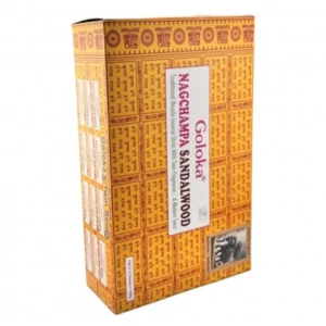 Incienso Goloka Nag Champa con Sándalo Agarbatti Masala hecho a mano en Bangalore en caja de 12 unidades de 15g