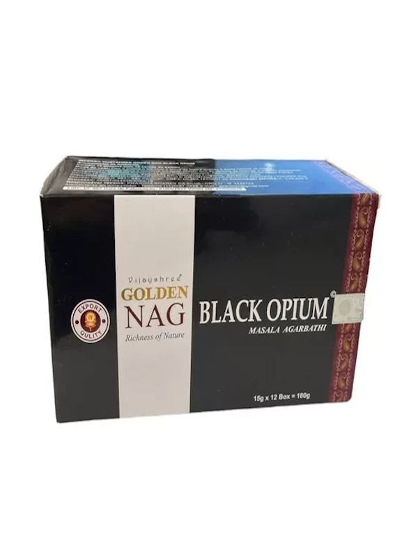 Portada-Caja-Incienso-Golden-Nag-Black-Opium-de-Vijayshree-organico-Agarbati-Masala-Contenido-ofrecido-por-INCIENSOSHOP