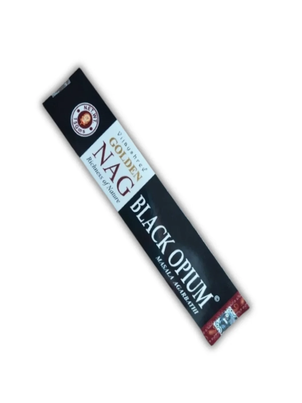 Portada-Incienso-Golden-Nag-Black-Opium-de-Vijayshree-organico-Agarbati-Masala-Contenido-ofrecido-por-INCIENSOSHOP