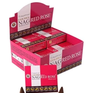 Conos de incienso Piramidal de Red Rose Masala tradicionales y organicos de la gama Golden Nag de Vijayshree en caja de 12 uds de 15g