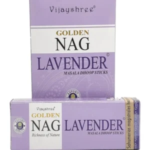 Incienso dhoop stick Lavander Golden Nag Masala orgánico de Vijayshree en caja de 12 uds de 15g