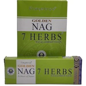 Incienso dhoop stick 7 Herbs Golden Nag Masala orgánico de Vijayshree en caja de 12 uds de 15g