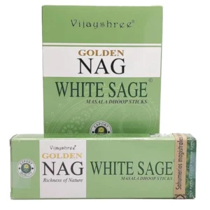 Incienso dhoop stick White Sage Golden Nag Masala orgánico de Vijayshree en caja de 12 uds de 15g
