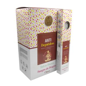 Incienso organico Blissful Blends Anti Depresion de Vijayshree Agarbatti Masala hecho a mano en caja 12 uds