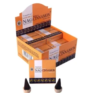 Conos de incienso Piramidal de Cinnamon Masala tradicionales y organicos de la gama Golden Nag de Vijayshree en caja de 12 uds de 15g