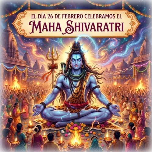 Jóvenes celebrando con alegría el festival de Maha Shivaratri en un ambiente festivo y espiritual.
