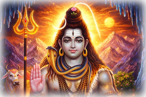 Ilustración de la deidad hindú Shiva sentado en meditación para la celebración de Maha Shivaratri.